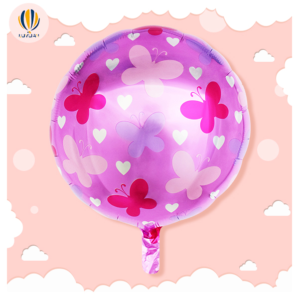 YY-F0416 Nena de forma rodona de 18 polzades amb globus d'alumini de papallona rosa
