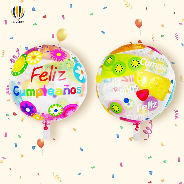 YY-F0510 18″ Round Shape Feliz Cumpleaños Fruit Foil Balloon
