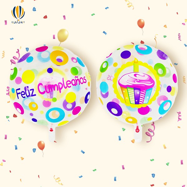 YY-F0512 18″ රවුම් හැඩය Feliz Cumpleaños Cake Foil Balloon