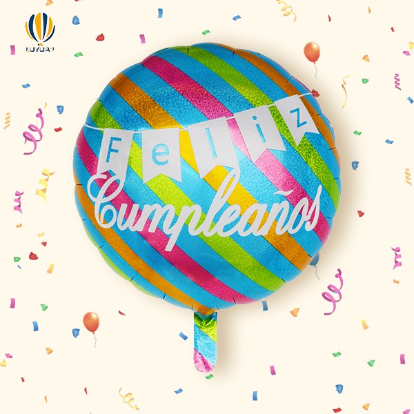 YY-F0534 18″ Bentuk Bulat Feliz Cumpleaños Banner Balon Foil