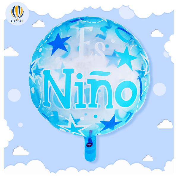 YY-F0570 18 colių apvalios formos skaidrus „Es Nino“ su spalvotomis juostelėmis folijos balionas