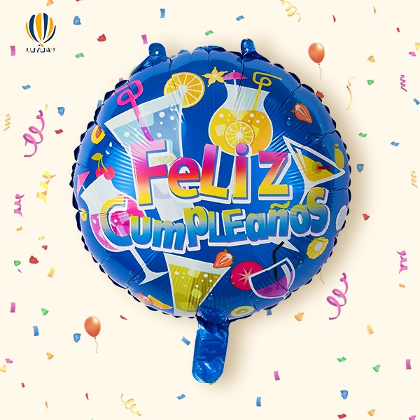 Фелиз Кумплеањос со тркалезна форма од 18 инчи со балон од фолија за пијалоци