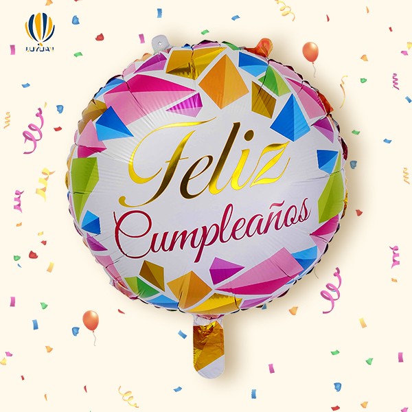 18-инчен тркалезен облик Feliz Cumpleaños со балон од дијамантска фолија