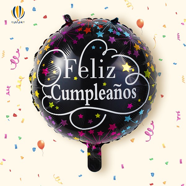 Чорны паветраны шар з фальгі Feliz Cumpleaños круглай формы 18 цаляў