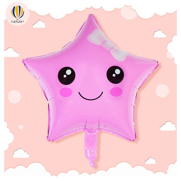 YY-F0855 Balon od folije u obliku zvijezde od 18" za djevojčice s mašnom i osmijehom