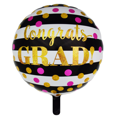 YY-F0419 18" Round Shape Graduation Dot na May Stripe Foil Balloon