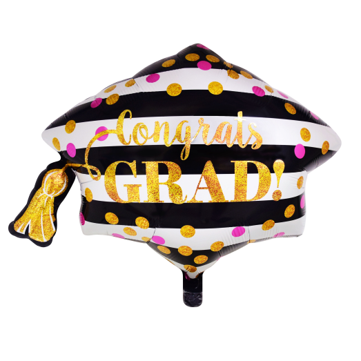 YY-F0420 27” Super Shape Graduation Hat na may Stripe Foil Balloon