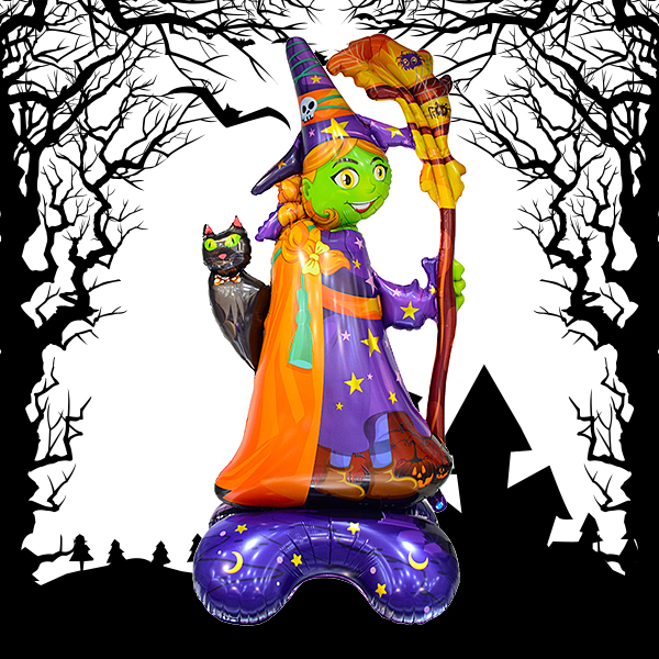Decoração de festa Halloween bruxa em pé airlooz balão de folha