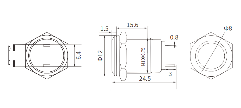 115_LB10A-P10 Interruptor de polsador metàl·lic de 10 mm