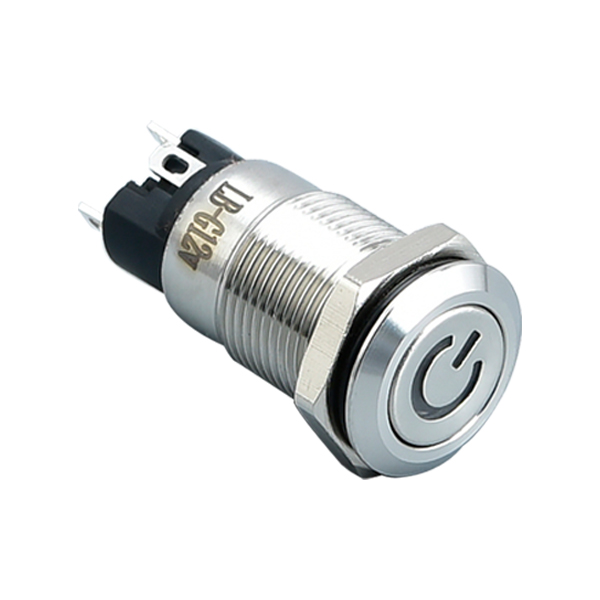 12 mm kratki prekidač za zaključavanje, simbol napajanja, svjetlosno osvijetljena metalna LED dioda od nehrđajućeg čelika