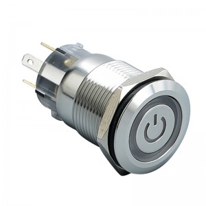 19mm ලෝහ ජල ආරක්ෂිත 5 පින් ON-OFF තල්ලු බොත්තම් ස්විචය LED ​​Ring/power/dome ස්විචය