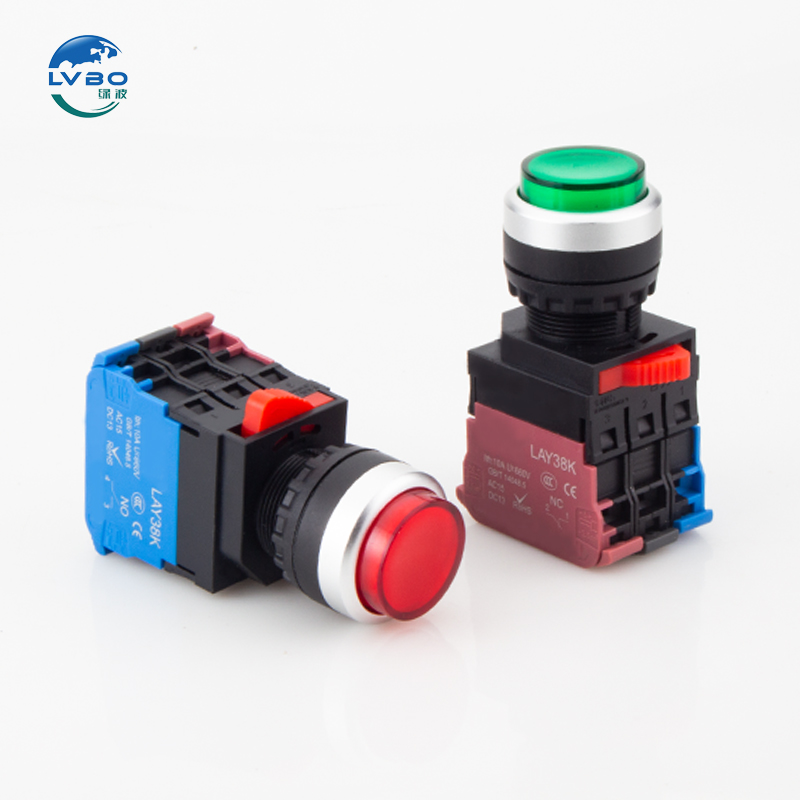 22 mm fiksējošs Momentary Plastic Push Button Switch sarkanā gaisma Augsta galva 24 volti