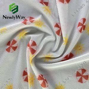 Tela de tela de malla con red blanca de Spandex elástico de nailon impreso para tela de bebé