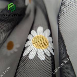 Tissu de dentelle de maille de tulle imprimé par feuille de fleur d'or de nylon de 100% pour des vêtements