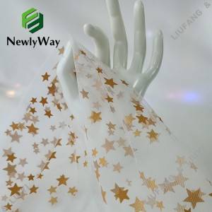 100% nylon estampage spankle feuille d'or étoile imprimé tulle maille dentelle tissu pour robe