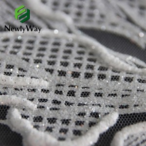 Fabricado en China, tela de bordado de malla duradera, tela de encaje bordado con textura de tul de poliéster, vestido de fiesta