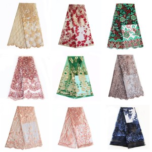 Wholease Colorful Embroidered Tulle Lace Fabric Para sa Party Dresses