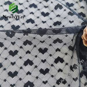 Tecido jacquard de punto de nailon elástico negro en forma de corazón para roupa interior