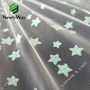 Blue Star Glitter White Tulle Nylon Mesh Lace Fabric untuk Gaun
