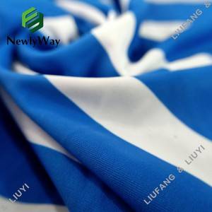 Blue Stripes Printed Nylon Spandex 4 Way Stretch Knit Fabric untuk Pakaian Renang dan speedo