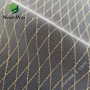 Fabrik pemangkasan renda tulle berwarna emas nilon terang untuk labuh pakaian