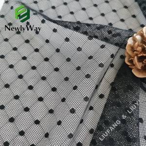 Tissu tricoté en maille de nylon spandex noir à motif point à point élastique pour la lingerie