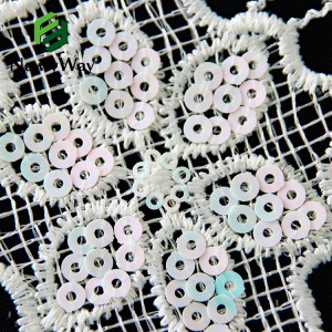High Quality White African Brazil Lace Water-solable Embroidered Mesh Fabric with Sequins