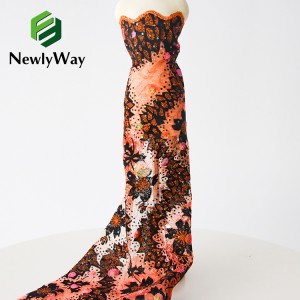 Nylig 100 % polyester høykvalitets afrikanske flokkende paljetter Tyll fløyel blonder brodert stoff til klesplagg moteshow kjoler