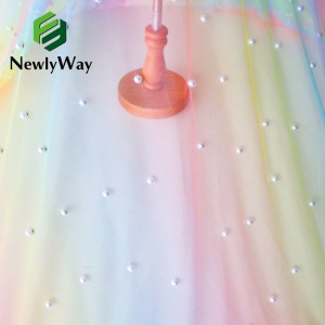 The Most Superior High Quality Gradient Colorful Rainbow Tulle Printing Beaded Fabric For Chindren Princess Dress