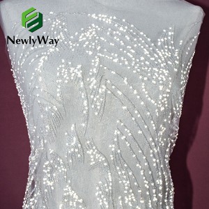 French Romantic Shining Slivery Sequins Glitter Beads Pearl Embroidered Tulle Lace Fabric Para sa Wedding Girls' Evening Dresses