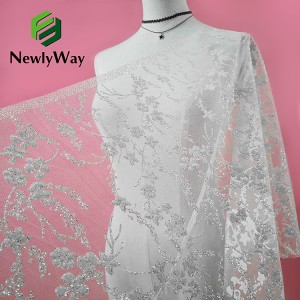 Французька романтична сяюча срібляста паєтка, блискучі намистини, вишита перлами тюлева мереживна тканина для весільних вечірніх суконь для дівчат