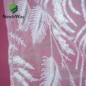 Kualitas Tinggi dan Murah 100% Polyester Elegent 3D Multicolor Payet Bordir Glitter Renda Tulle Kain Pernikahan Gaun