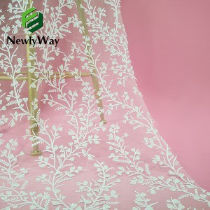 2021 တွင် အရောင်းရဆုံး 100% Polyester အဖြူရောင် Sequin လှပသော Glitter Tulle Lace Embroidered Fabric