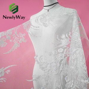 Chất lượng cao Fench Thanh lịch Cô dâu Long lanh Sequin Vải tuyn Ren thêu cho Thời trang Áo cưới Trình diễn Thời trang
