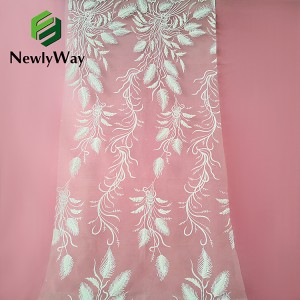 भर्खरै फ्रान्सेली थ्रीडी फेथरिनेस ढाँचा रंगीन ग्लिटर सेक्विन्स वेडिङ ब्राइडल ड्रेस स्कर्टका लागि एम्ब्रोइडर्ड टुल फेब्रिक