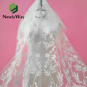 100% poliéster elegante Lucency perlas cuentas lentejuelas brillo bordado encaje tul tela para vestidos de novia de mujer