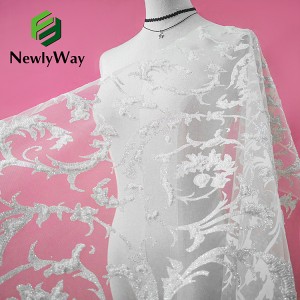 အရောင်းရဆုံး Fashion Sequins Glitter Sparkle Pearls Beads Embroidered Lace Tulle Fabric for Wedding Bridal Womens Dress