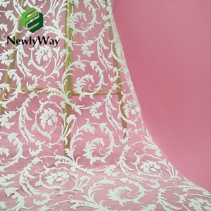 အရောင်းရဆုံး Fashion Sequins Glitter Sparkle Pearls Beads Embroidered Lace Tulle Fabric for Wedding Bridal Womens Dress