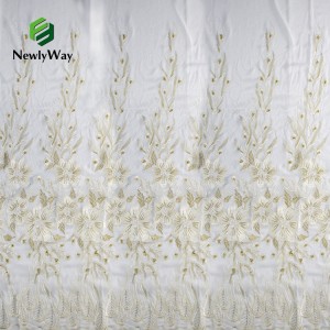 I-Golden Thread White Chiffon Embroidery Fabric yezingubo zomshado