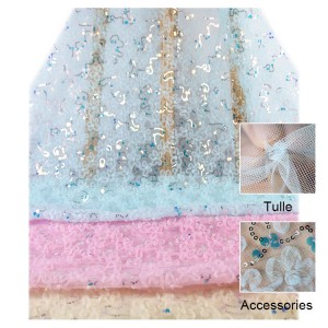I-Fairy Style Tulle Lace Embroidered Sequins Indwangu yeziketi