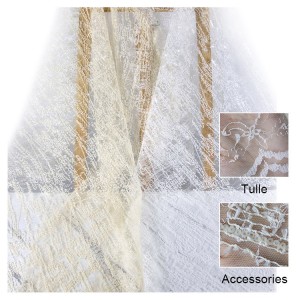 မိန်းကလေးဆန်သောဝတ်စုံများအတွက် အထူးကြိုးများဖြင့် ချည်နှောင်ထားသော Tulle Lace Fabric