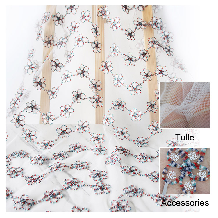 Specjalna koronkowa tkanina z haftowanego sznurka z cekinami na dziewczęce sukienki