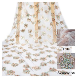 Special Cord Embroidered Tulle Lace Fabric with sequins for girlish dresses