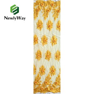 ຂາຍສົ່ງ African Lace Fabric 3D Flower Appliques Embroidery Mesh Tulle Fabrics