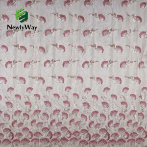 Indwangu ye-Polyester Mesh ye-Tulle Metallic-Embroidery Embroidery Lace Fabric engu-100%.