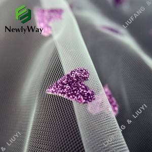 Tessuto di pizzo a rete in tulle glitterato a forma di cuore in nylon di vendita in fabbrica per abiti