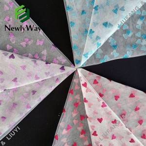Pabrik penjualan bahan nilon sing bentuke ati glitter tulle bolong kain renda kanggo gaun