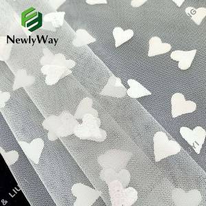 Fantasy hertfoarmige folie printe en glitter wite tulle polyester mesh kant stof foar jurken