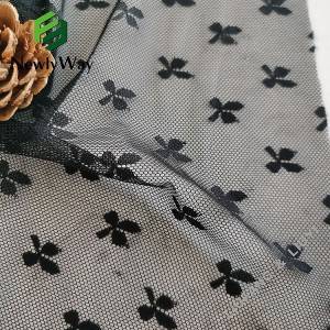 Desain Four Leaf Clover black mesh merajut kain nilon spandex untuk pakaian dalam wanita