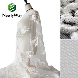 Florial Hex Glitter Sparkle Soft Lace Tulle Mesh Fabric សម្រាប់រ៉ូបល្ងាច